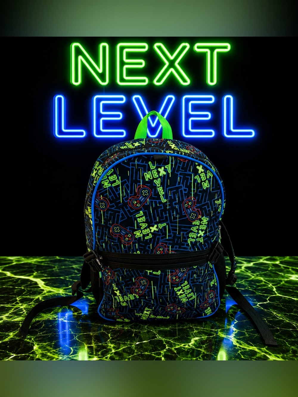 Backpack Neon Video Game Controller School Bag Black Neon Green